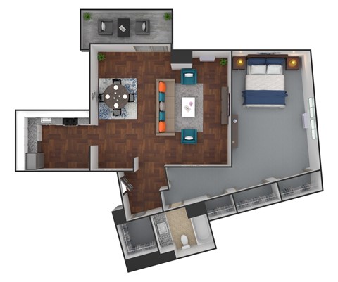 Floor plan for 1 bed, 1 bath, 745 sqft